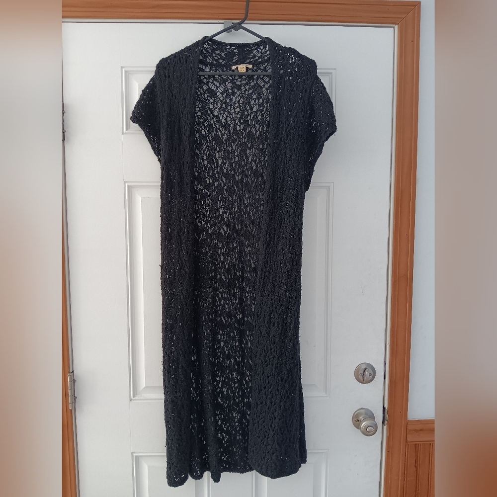 Coldwater Creek Black Open Knit Cardigan
